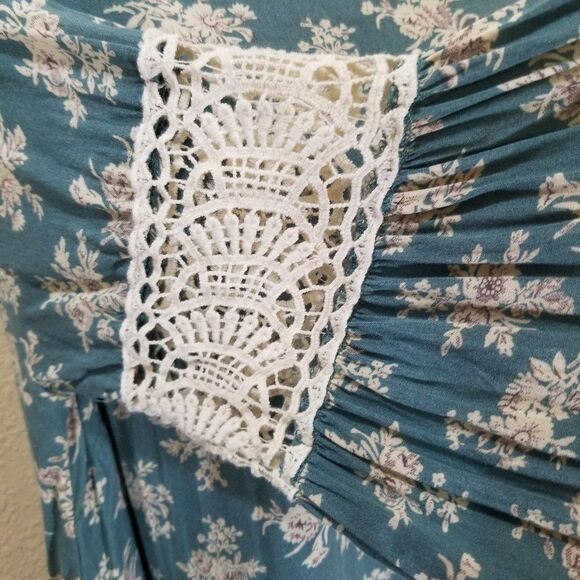 Entro Floral Dress with Crochet embroidery Cottage Chic Boho Lagenlook Size Med - Picture 5 of 7